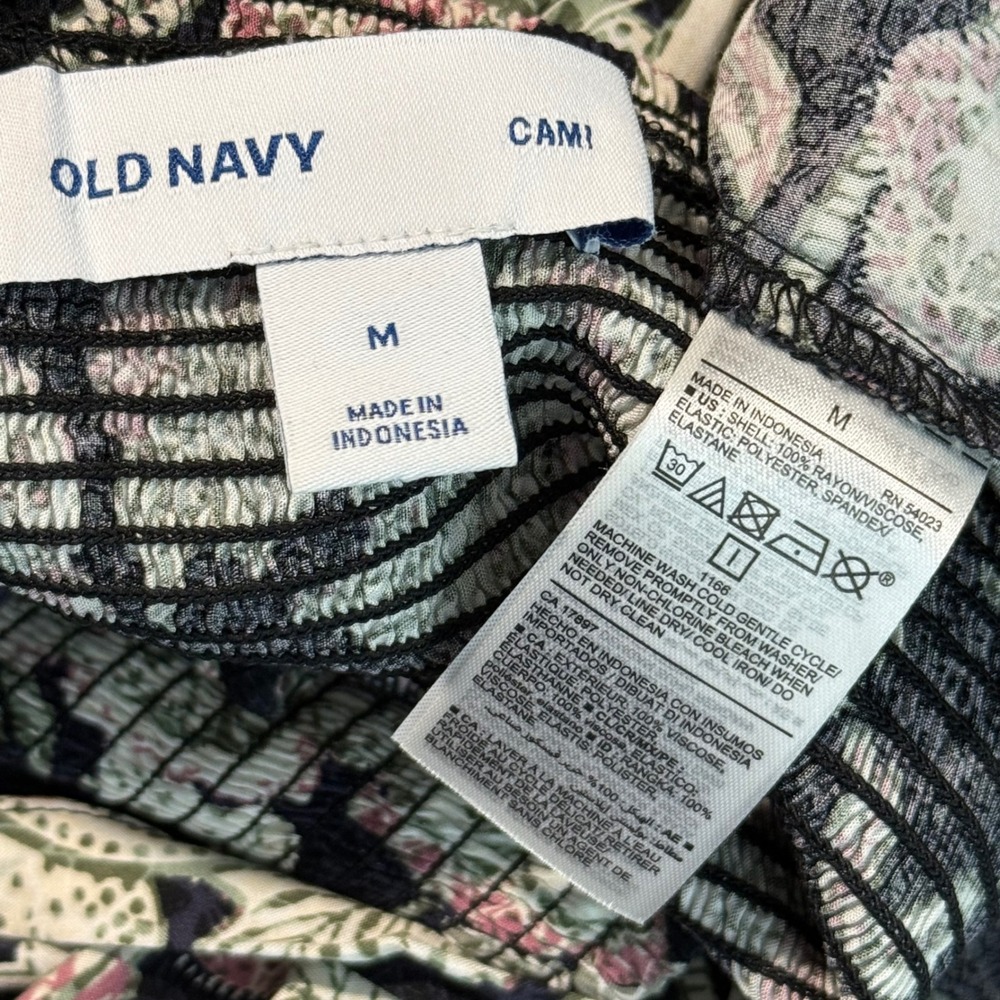 Old Navy Women Midi Dress Size M Black Floral Smocked Fit Flare Cami Pockets - Picture 5 of 8